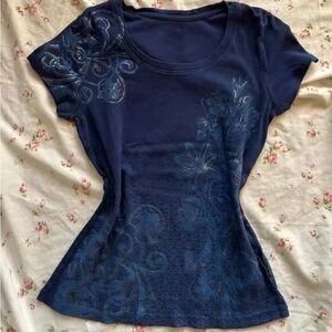 Floral Navy Blue Women's Top